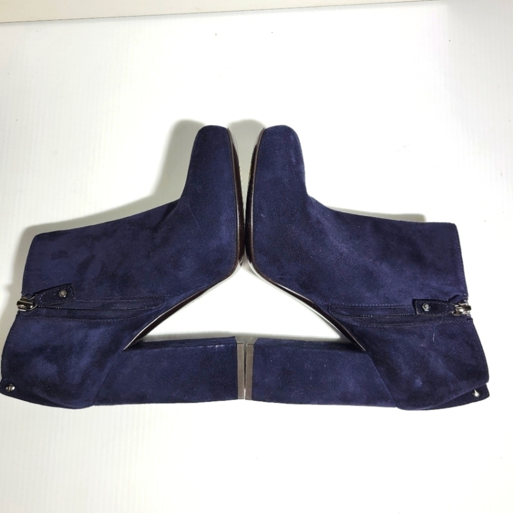 Lanvin suede ankle booties block heel round toe navy blue 37.5 6.5 - Picture 5 of 11